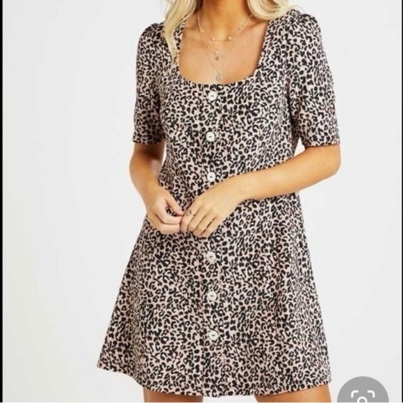 Altar’d State short sleeve full button down animal print  textured dress medium - Picture 1 of 13